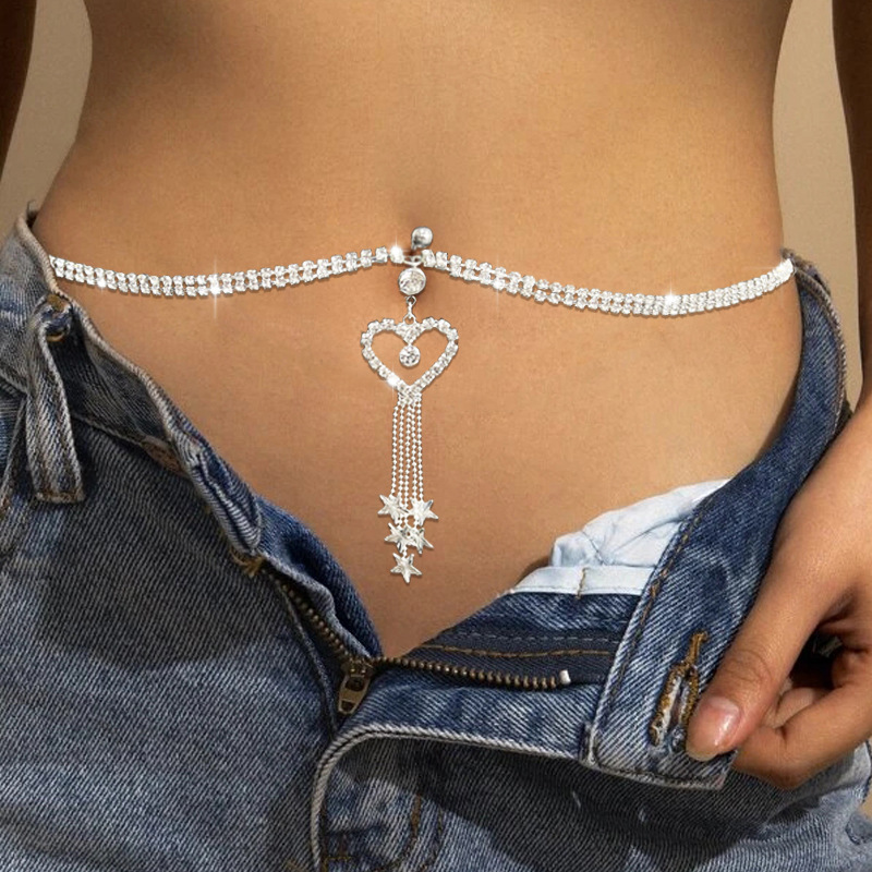 Body Jewelry Belly Button Rings - GLAMing Boho Heart Dangle Strass Piercing